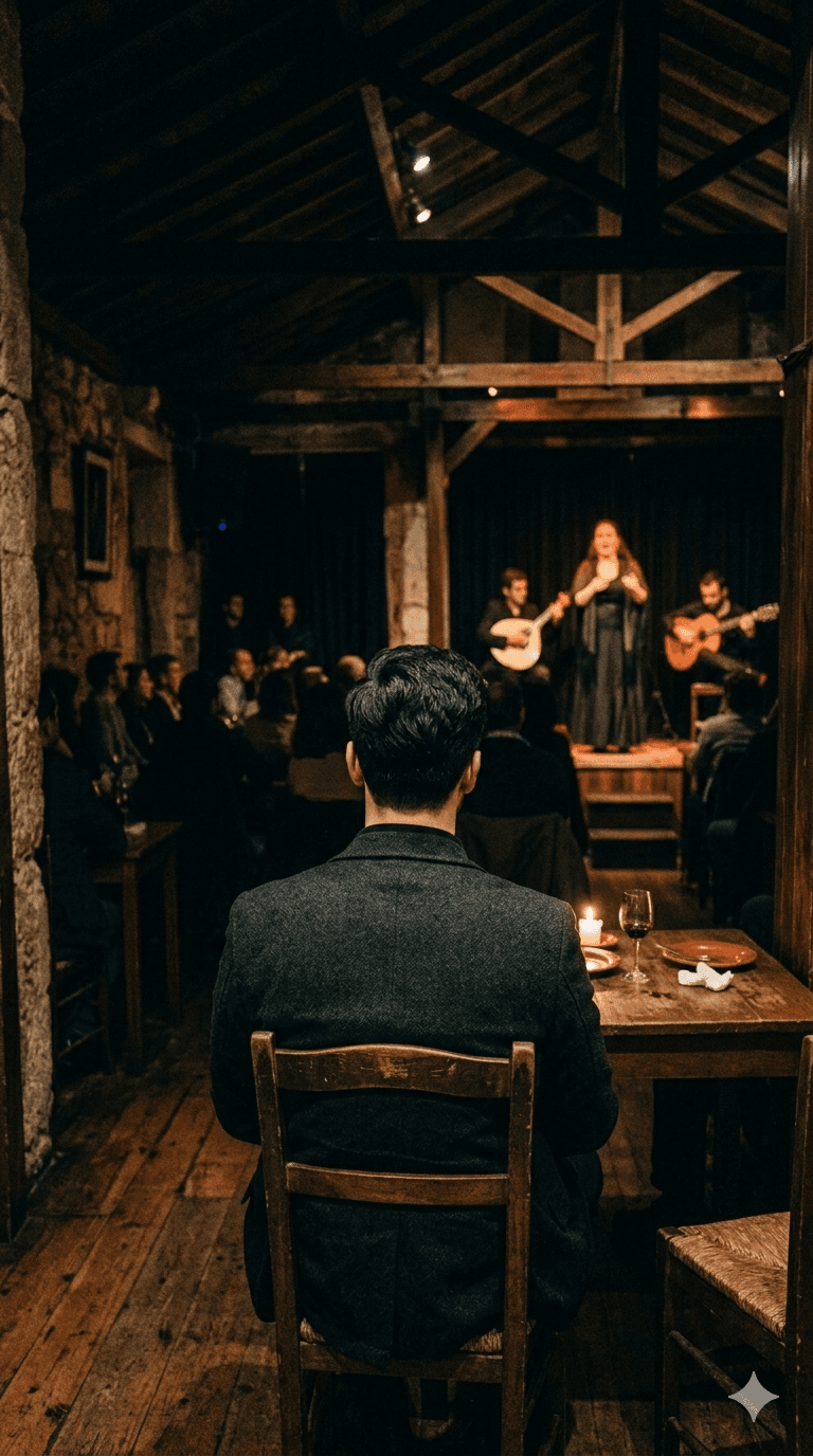 Fábio numa casa de fado em Alfama